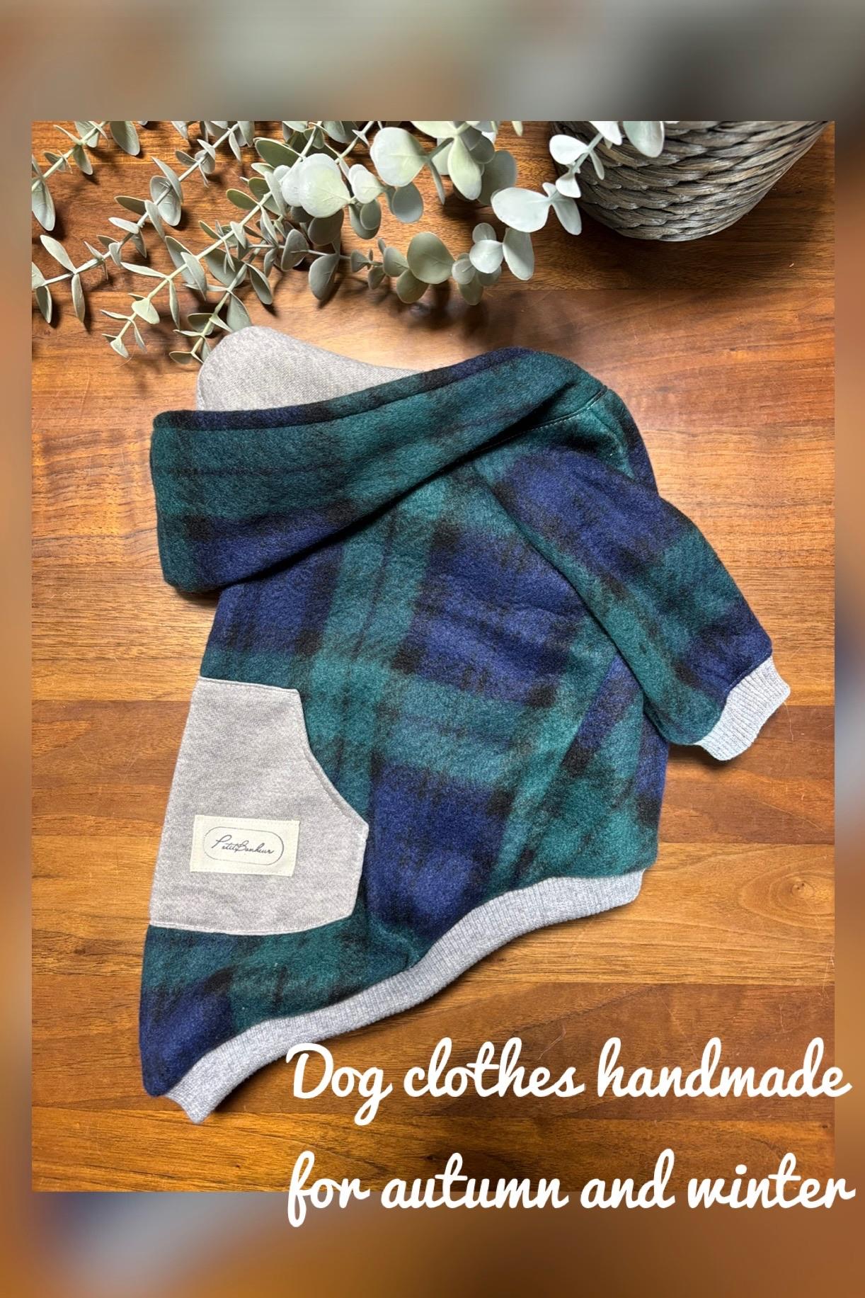 犬服　あったか素材！フリースパーカー　タータンチェック◎Lサイズ◎  ハンドメイド