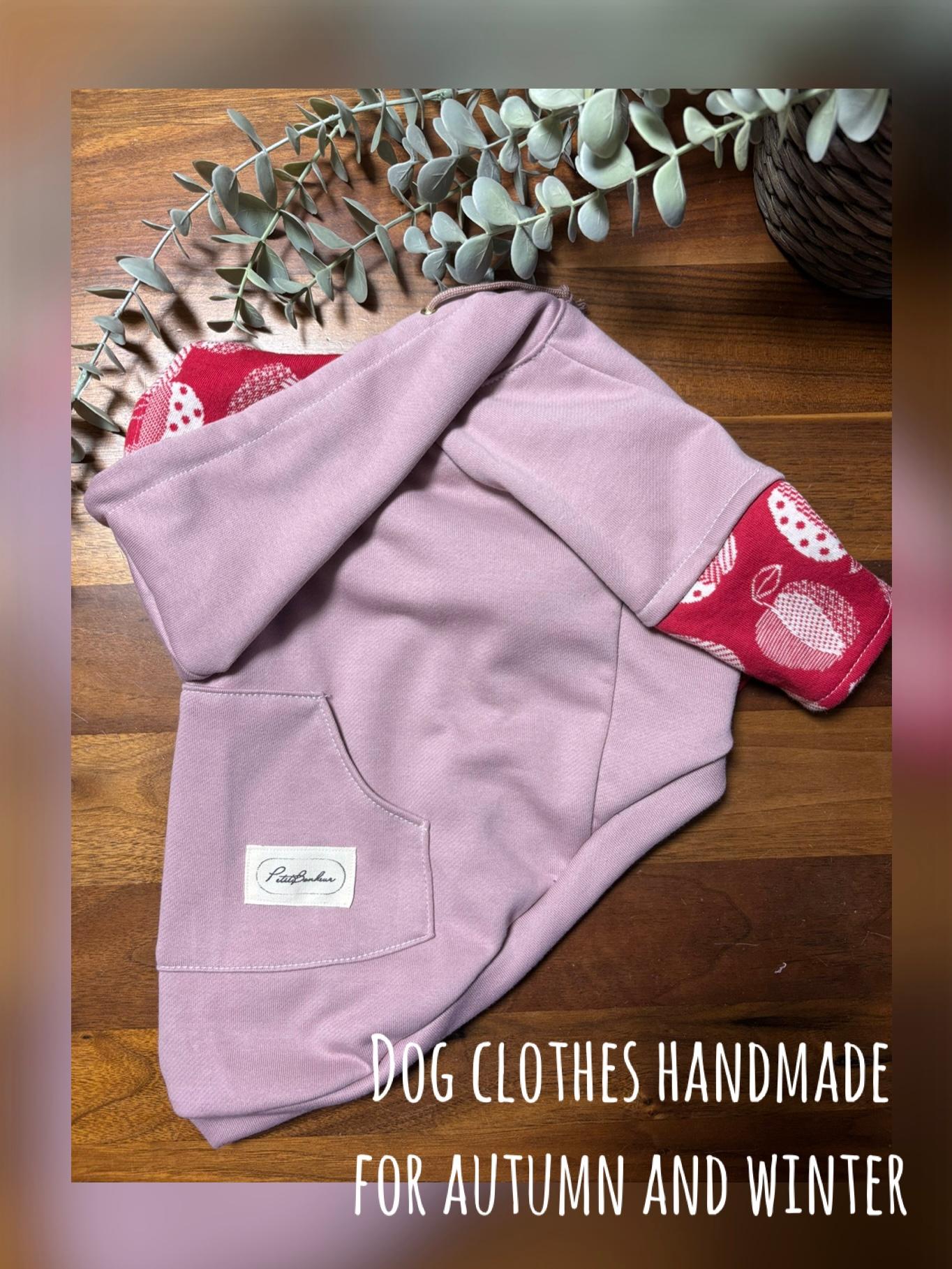 犬服　レイヤード風パーカー　⭐︎ピンク×リンゴ⭐︎　◎Lサイズ◎ ハンドメイド