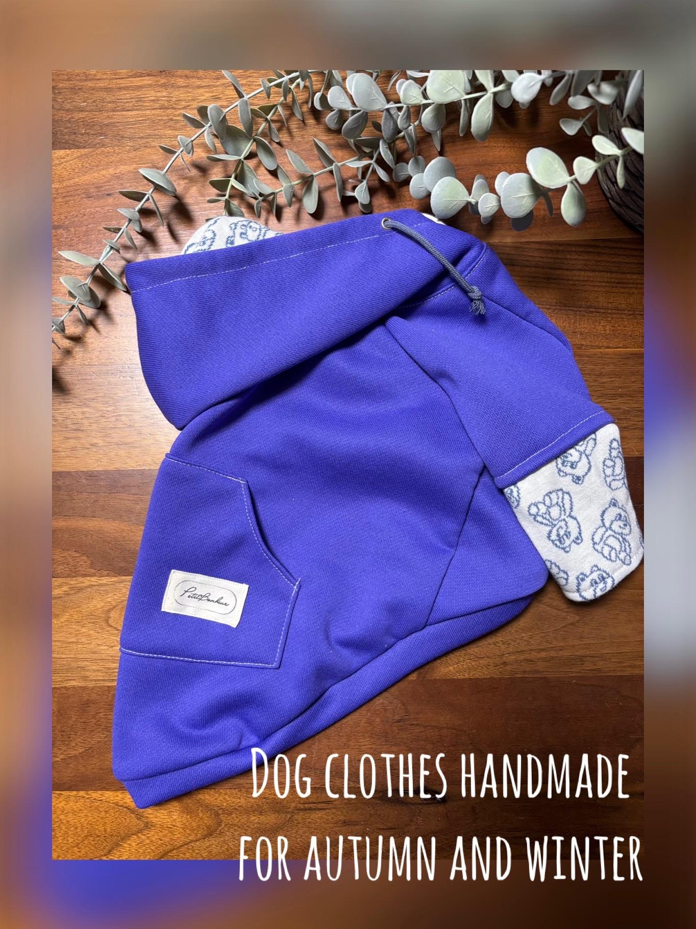 犬服　レイヤード風パーカー　⭐︎パープル×レトロクマ⭐︎　◎Lサイズ◎ ハンドメイド