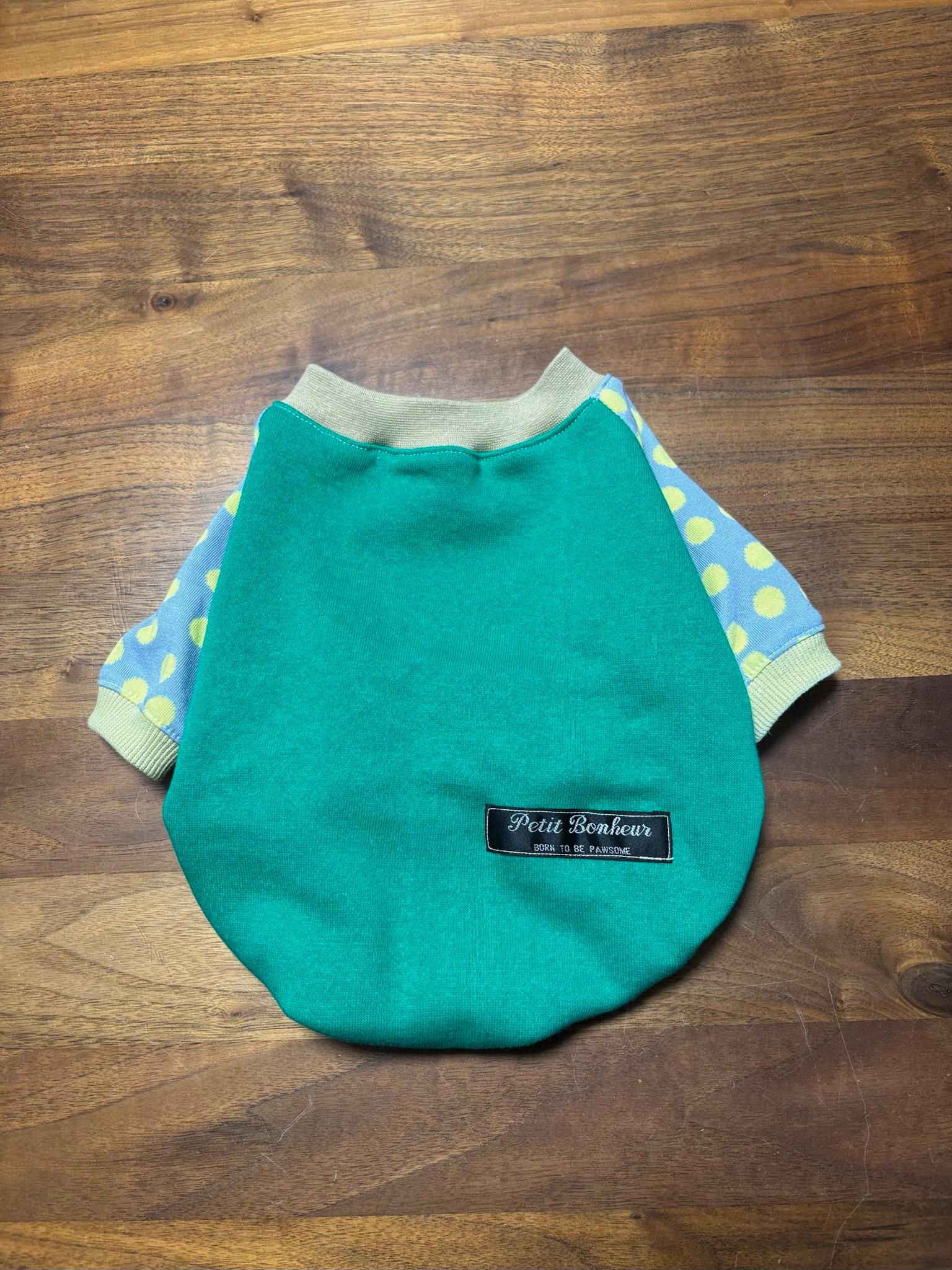 犬服　maffonラグランスリーブ　⭐︎ミドリ×ドット⭐︎　　◎フレブルSサイズ◎ ハンドメイド | 4枚目