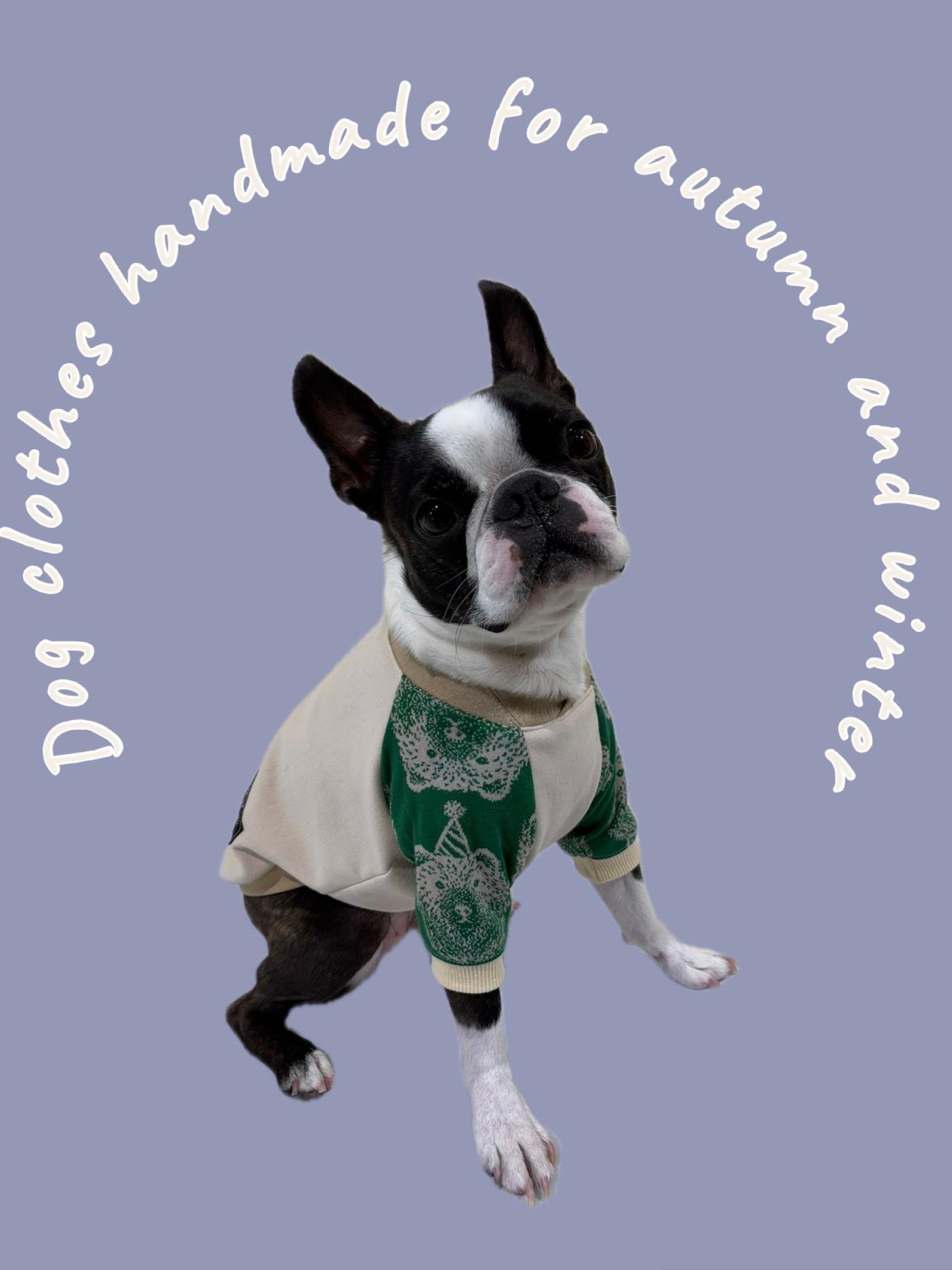 犬服　maffonラグランスリーブ　⭐︎ベージュ×くま⭐︎　　◎フレブルSサイズ◎ ハンドメイド