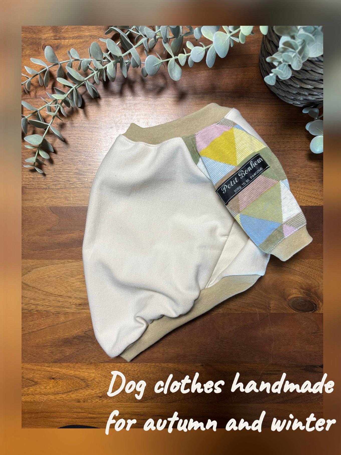 犬服　maffonラグランスリーブ　⭐︎ベージュ×サンカク⭐︎　　◎フレブルSサイズ◎ ハンドメイド