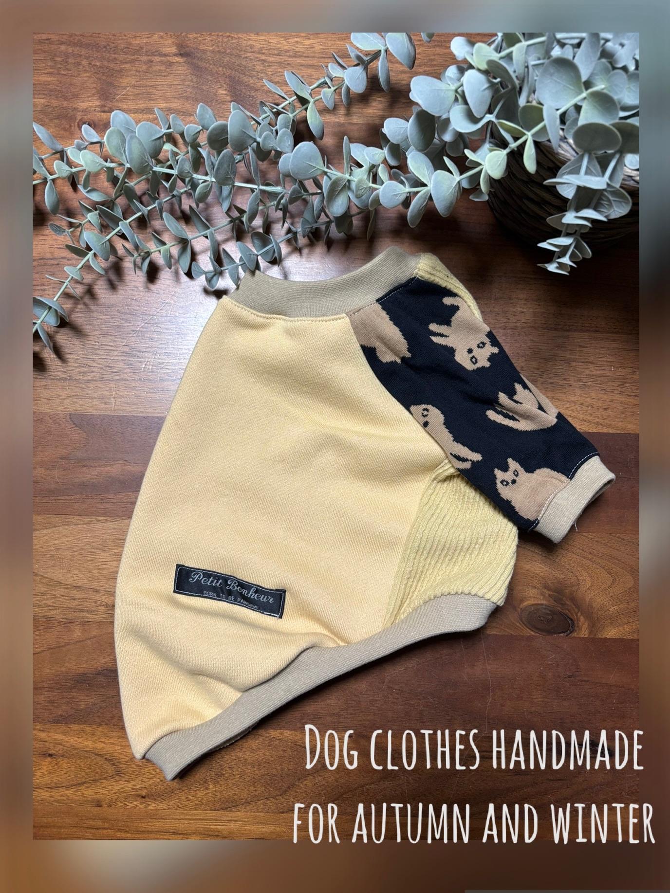 犬服　maffonラグランスリーブ　⭐︎イエロー×ねこ⭐︎　　◎Lサイズ◎ ハンドメイド