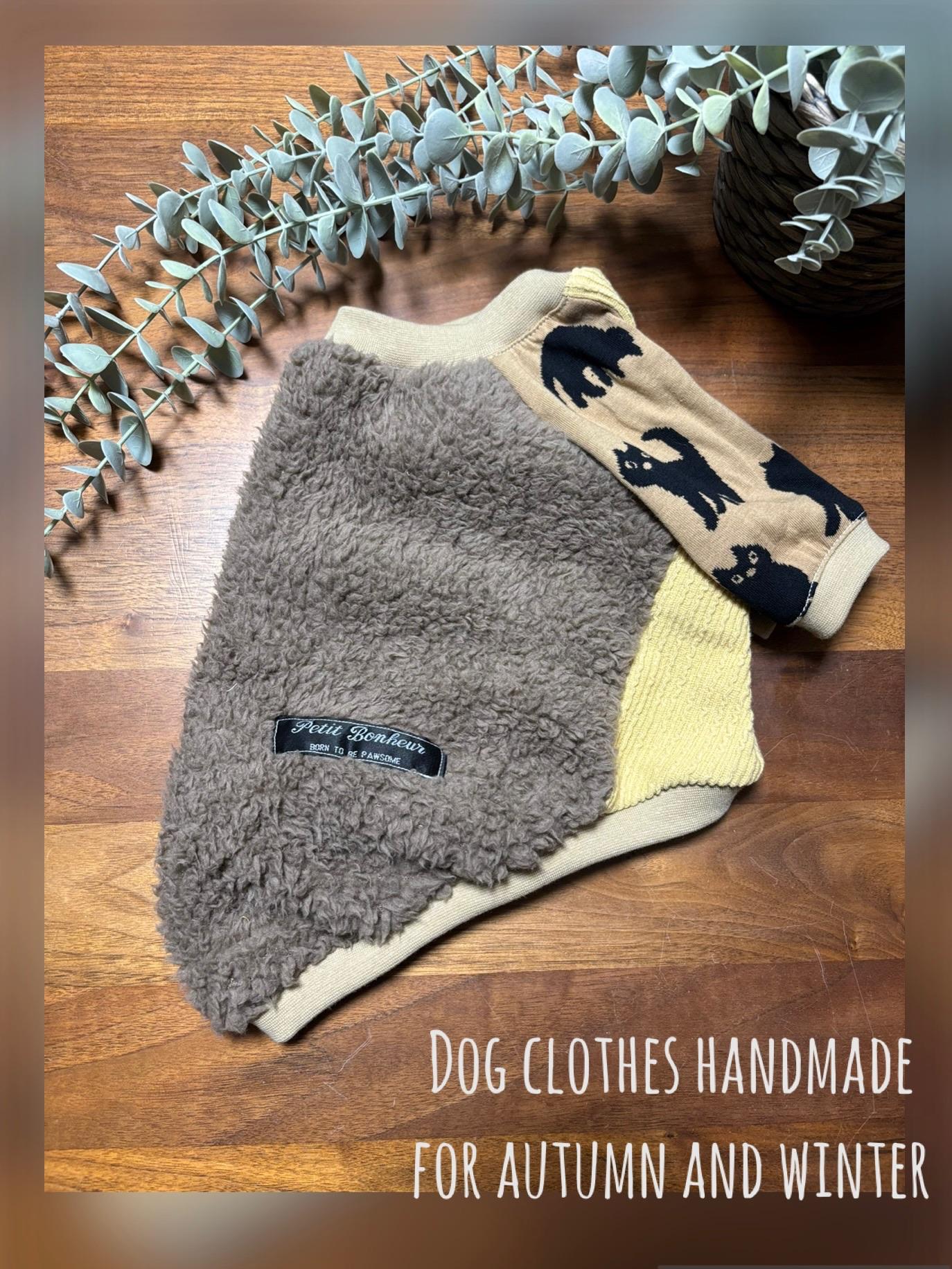 犬服　maffonボア　⭐︎ブラウン×ねこ⭐︎ ラグランスリーブ◎Lサイズ◎ ハンドメイド