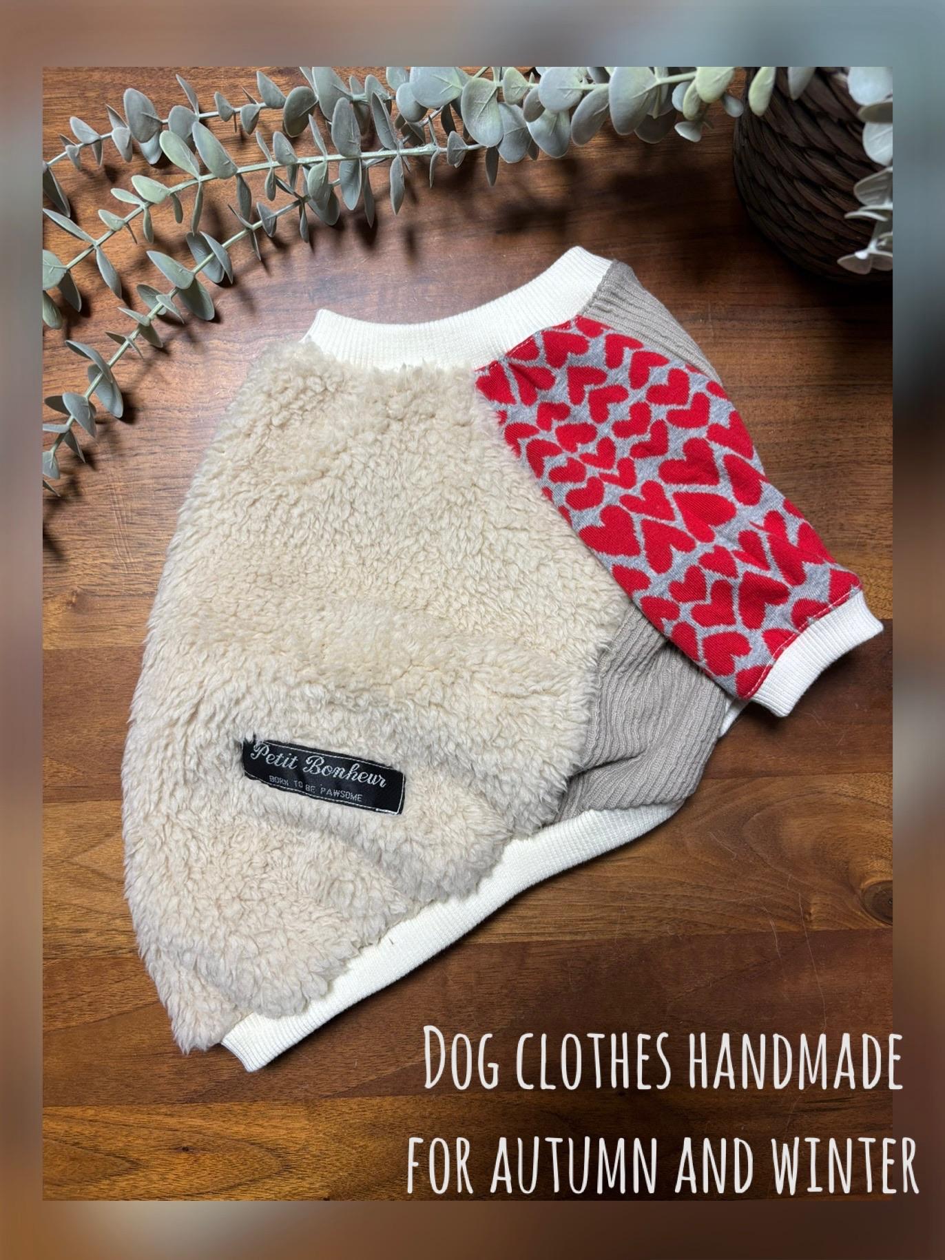 犬服　maffonボア　⭐︎ナチュラル×ハート⭐︎ ラグランスリーブ◎Lサイズ◎ ハンドメイド