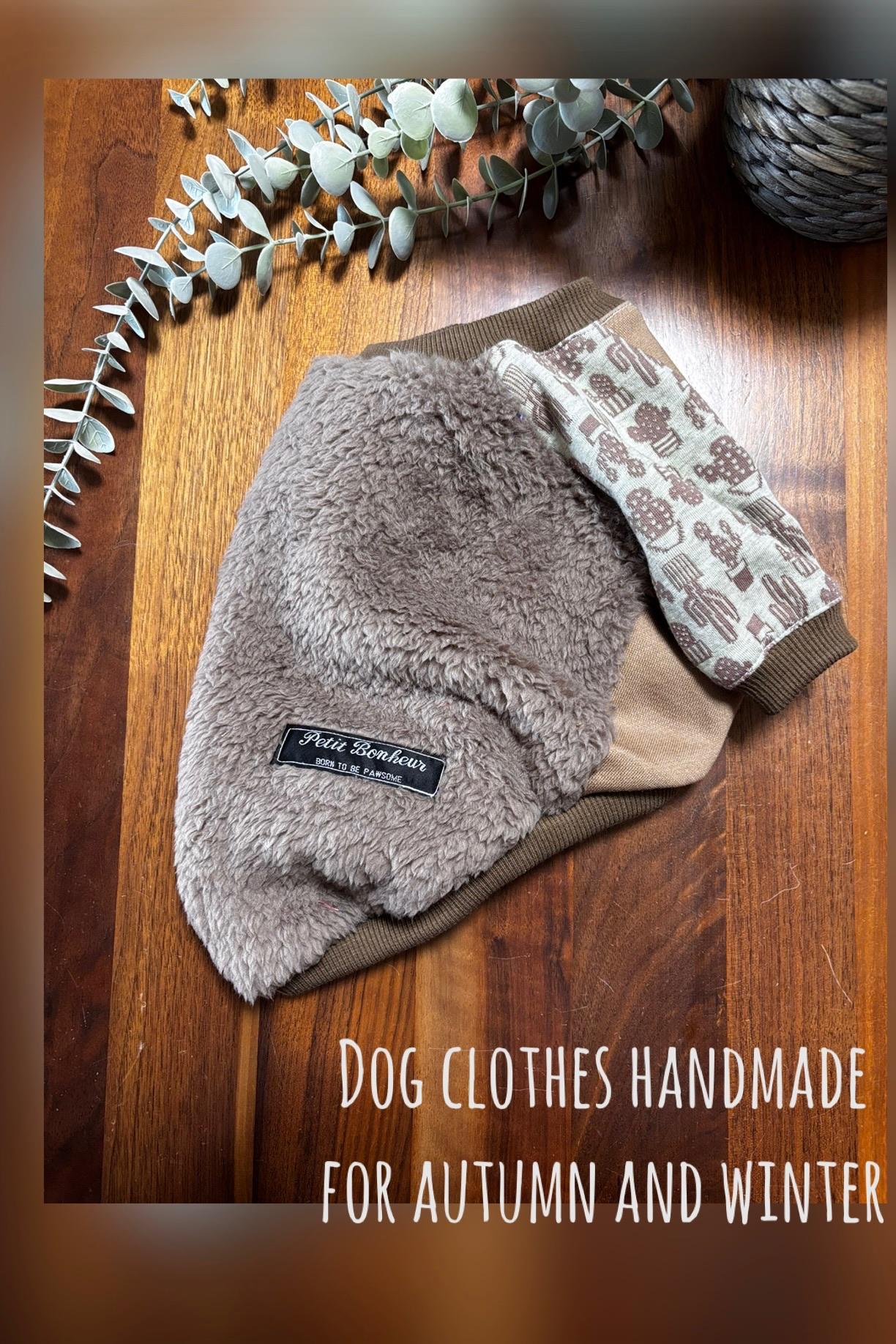 maffonボア　⭐︎ブラウン×サボテン⭐︎ ラグランスリーブ◎Lサイズ◎ ハンドメイド